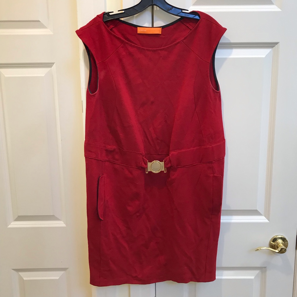 Cynthia Steffe Red Dress With Gold Belt